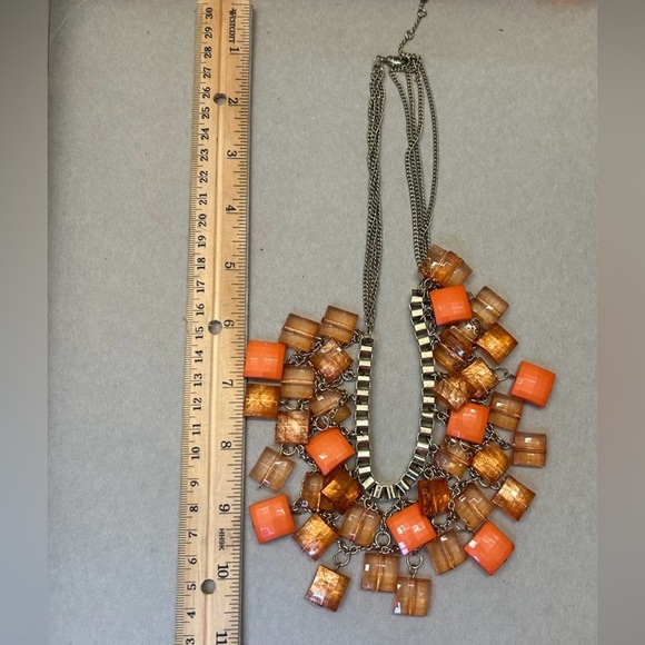 Orange and Gold Beaded Necklace and Earring Set - Picture 2 of 5